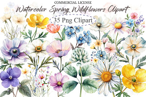 Watercolor Spring Wildflowers Clipar, an Illustration by designcity5