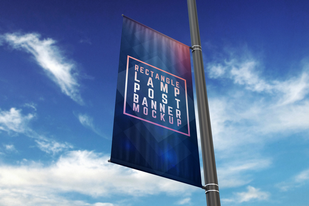 Rectangle Lamp Post Banner Mock-Up, an Advertising Mockup by MassDream (Photo 2 of 9)