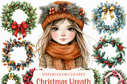 Watercolor Christmas Wreath Clipart, an Illustration by Craft Nest (Thumbnail 1 of 6)