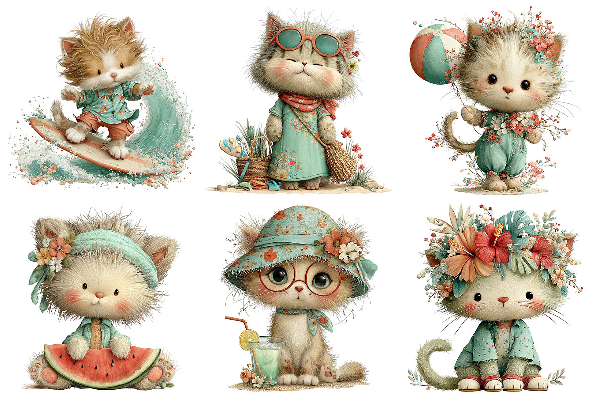Whimsical Summer Cat Clipart, an Illustration by Daily.Designs (Photo 4 of 5)