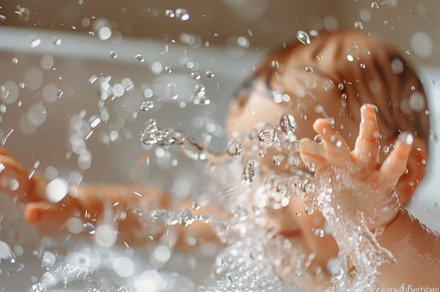 A young child delights in splashing, a Photo by Tanuart