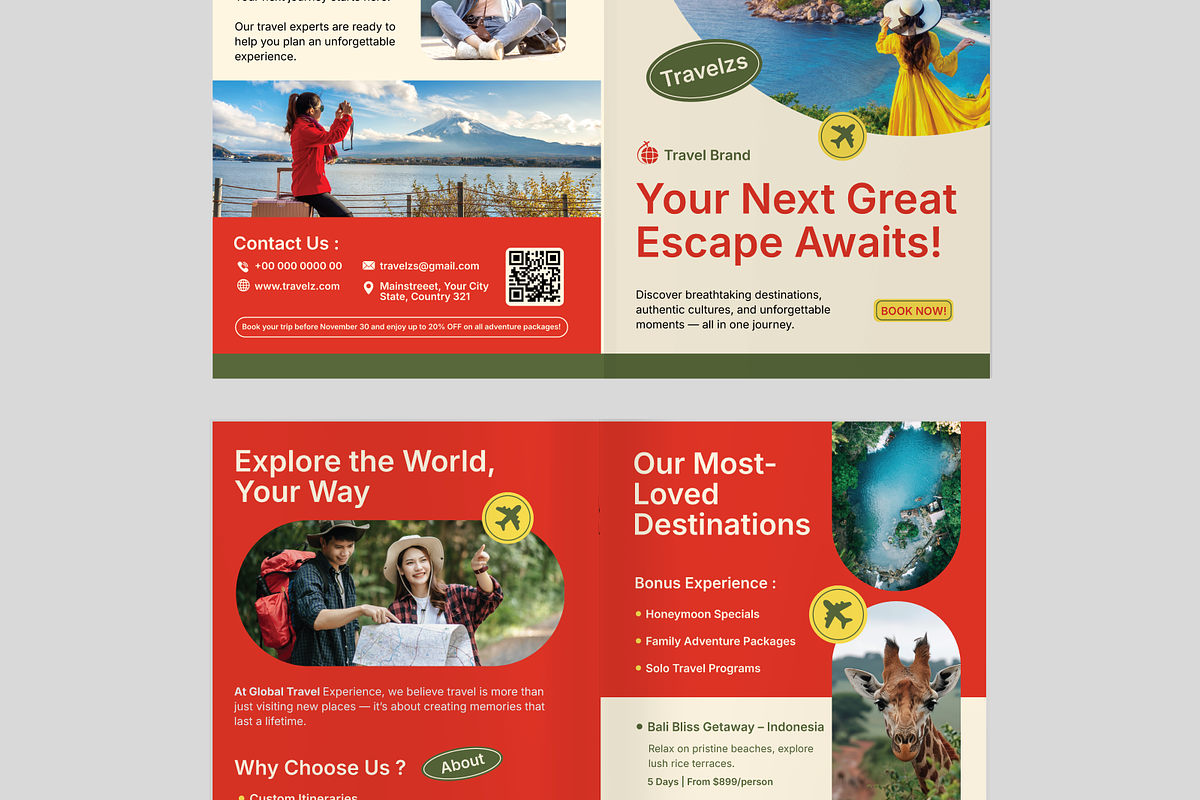 Travel Experience Bifold Brochure, a Brochure Template by Annora Studio (Photo 6 of 6)