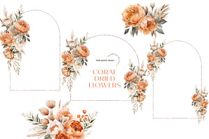 Boho Coral Dried Floral Clipart