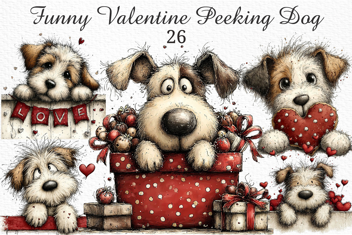 Funny Valentine Peeking Dog Clipart, an Illustration by Craft Nest (Photo 1 of 11)