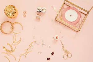 Jewelry designer workplace featuring flowers, concept, and handmade