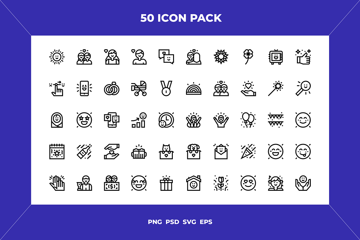 Happiness icons, an Outline Icon by Wencory (Photo 1 of 2)