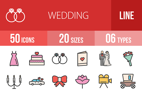 50 Wedding Line Filled Icons preview 4