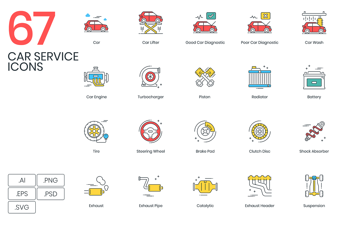 67 Car Service Icons, an Outline Icon by Flat Icons