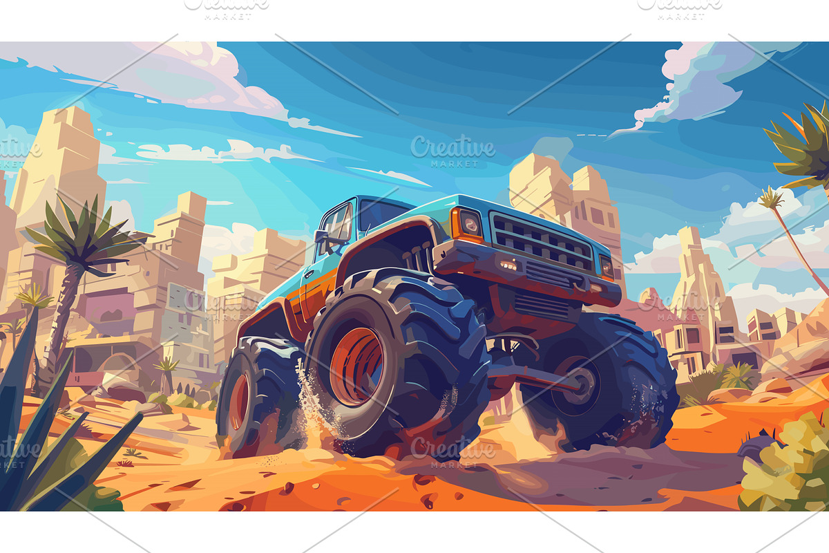 Monster Truck in the Middle of, a Transportation Illustration by LadadikArt