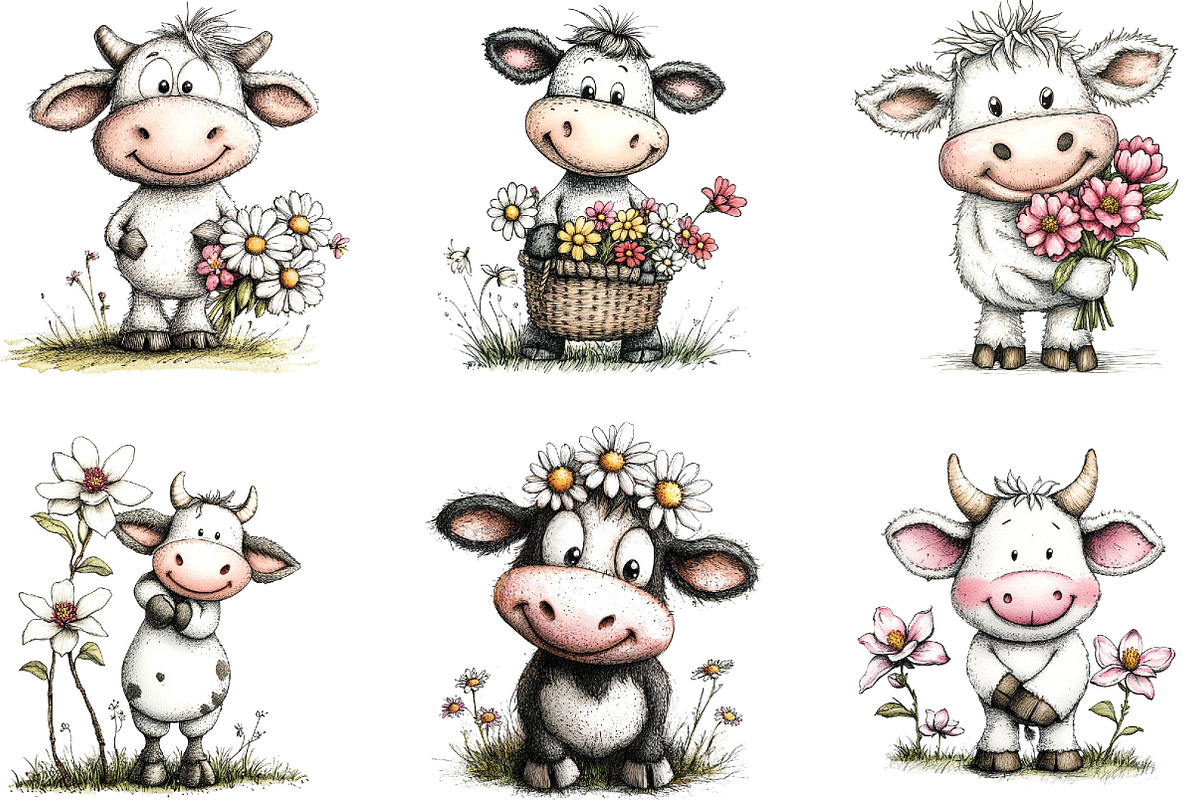 Whimsical Spring Cow Clipart, an Illustration by Designking (Photo 2 of 5)