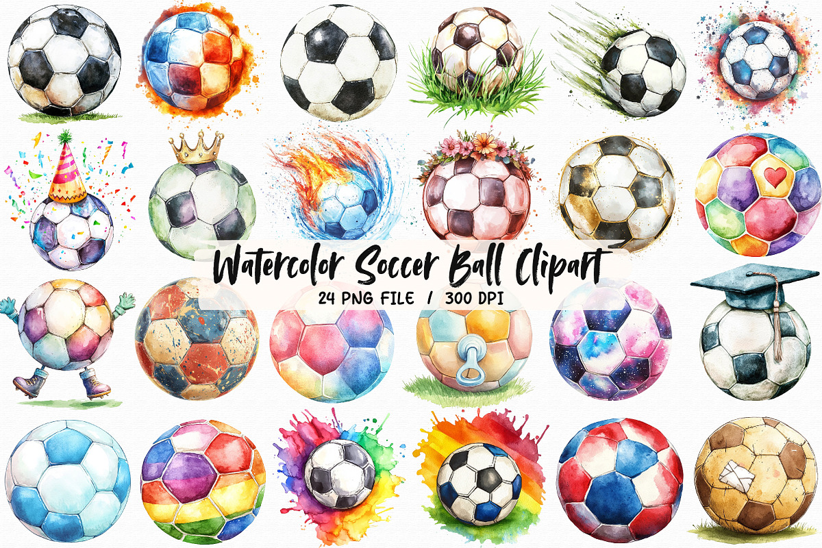 Watercolor Soccer Ball Clipart, an Illustration by Libby Wishes (Photo 1 of 5)