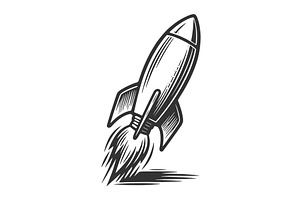 Retro Rocket Launch engraving vector, a Technology Illustration by AlexArt