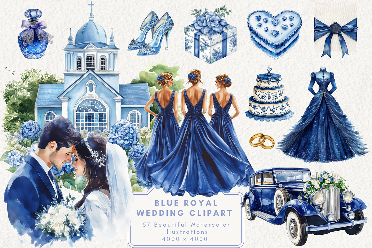 Blue Royal Wedding Clipart, an Illustration by NadiaTheronArt (Photo 1 of 5)