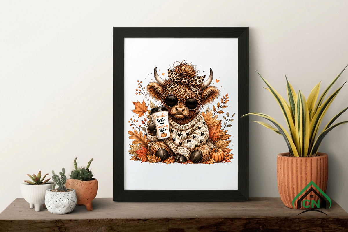 Cozy Fall Highland Cow PNG, a Seasonal Illustration by Craft Nest (Photo 4 of 6)