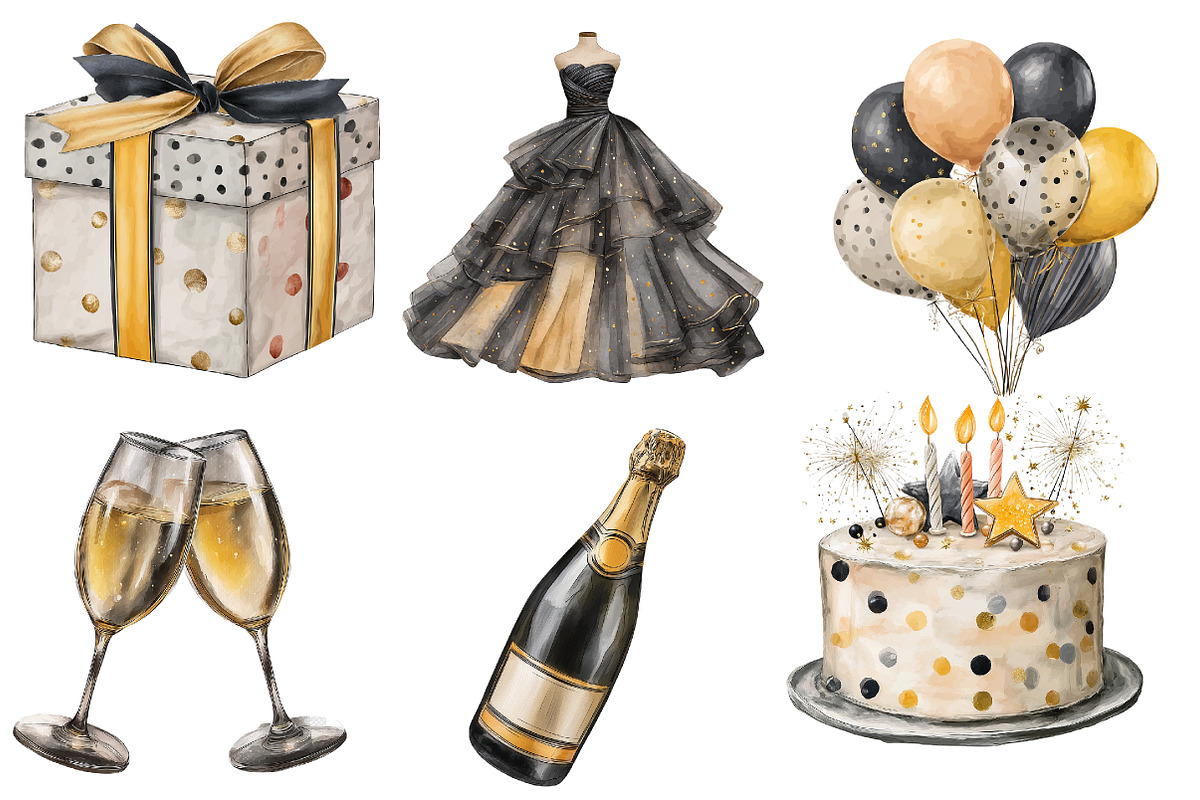 Watercolor New Year Clipart, an Illustration by Designworld (Photo 2 of 4)