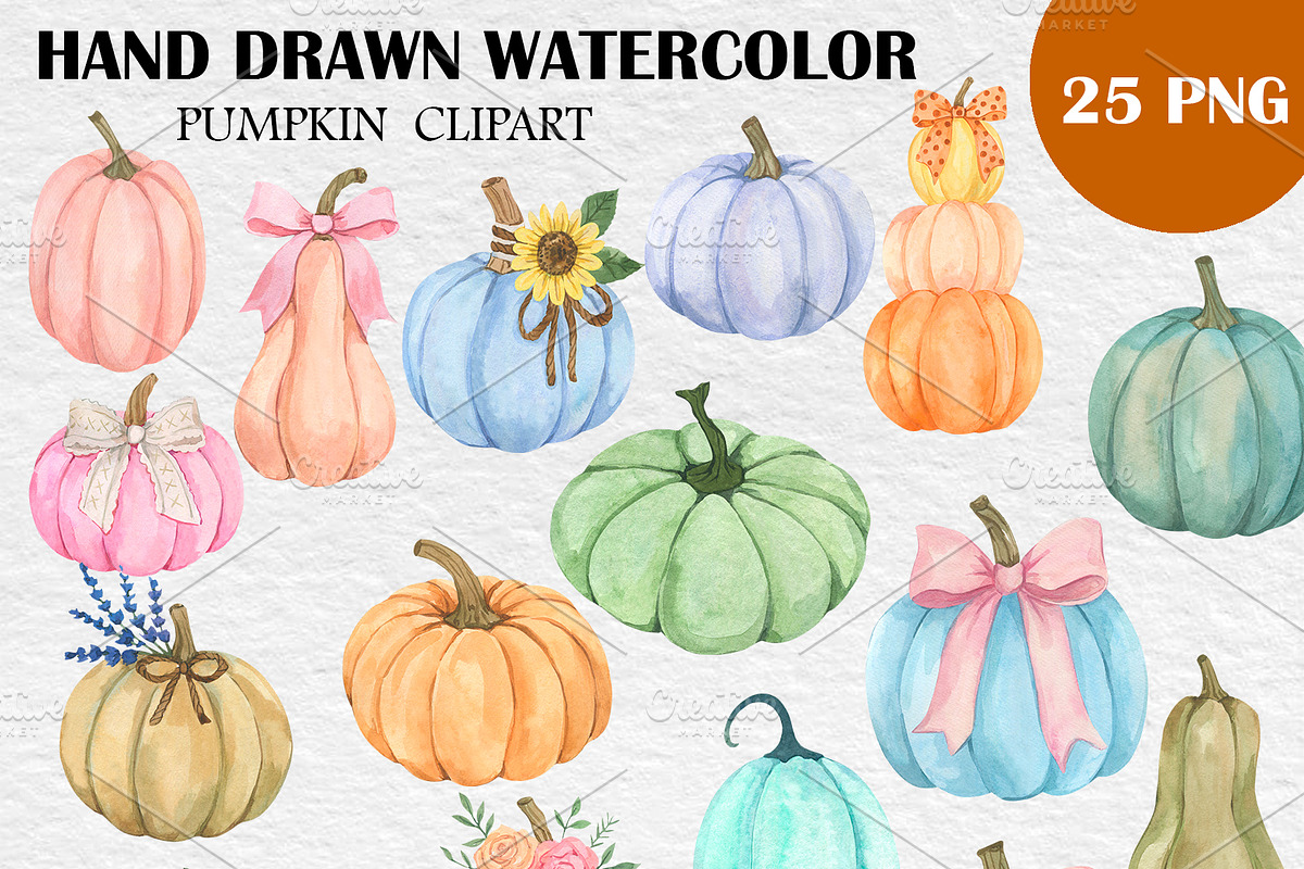 Watercolor Pumpkin Clipart PNG, an Object Illustration by PatternPalette (Photo 2 of 5)