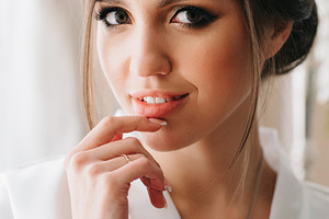 bride young girl in lingerie in the morning in the room