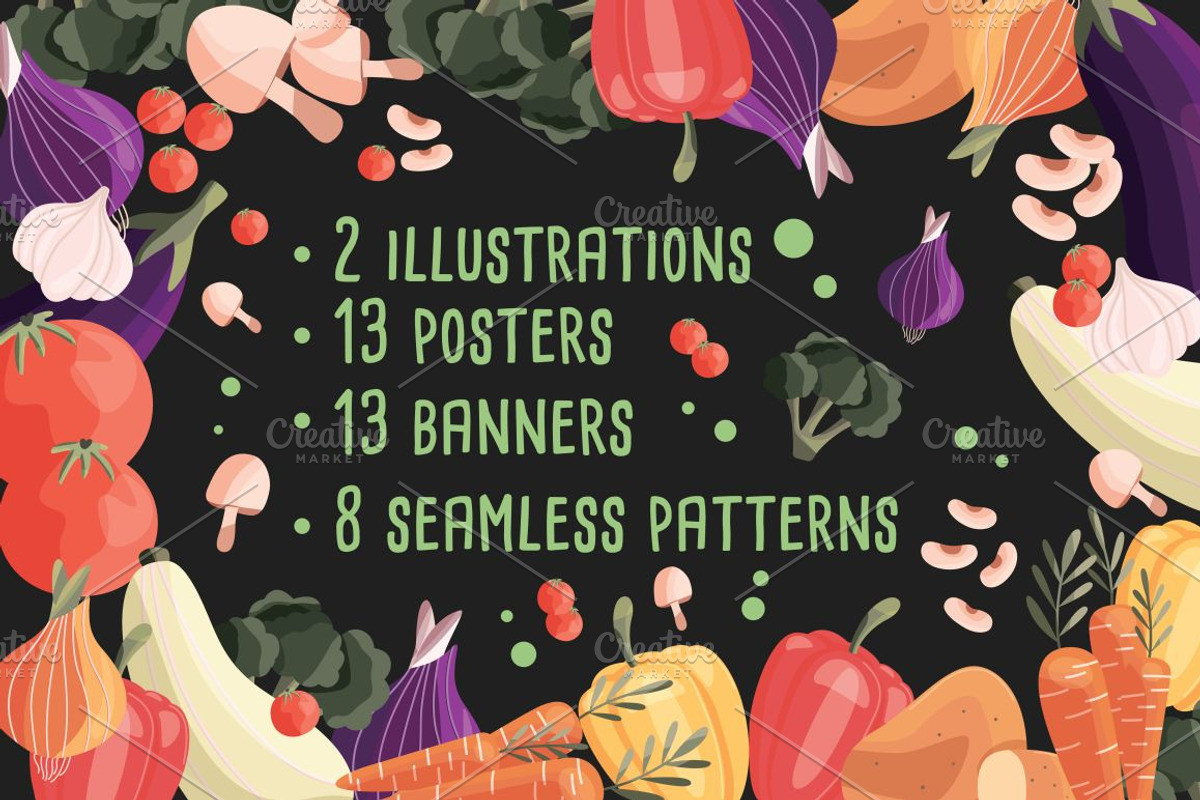 Vegetables posters, banners, pattern, a Decorative Illustration by Blue Lela Design (Photo 2 of 13)