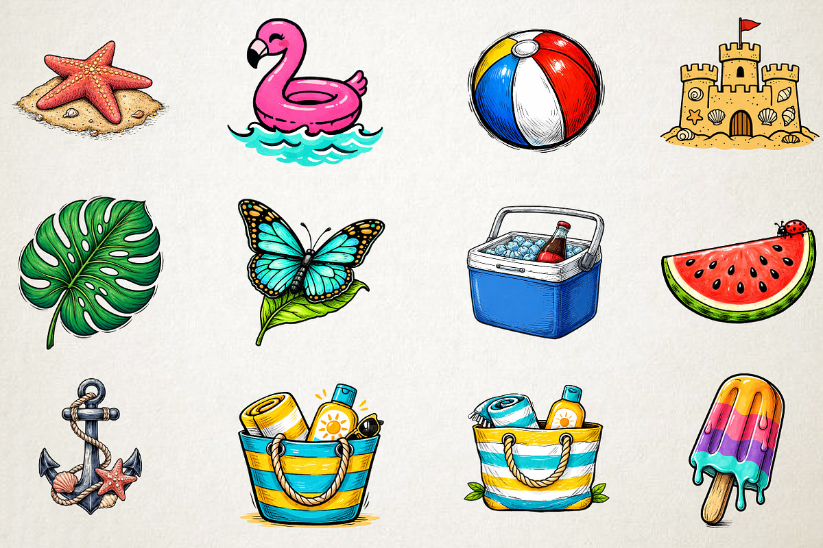 Watercolor Sunny Beach Clipart PNG, an Illustration by RobertsArt (Photo 2 of 5)