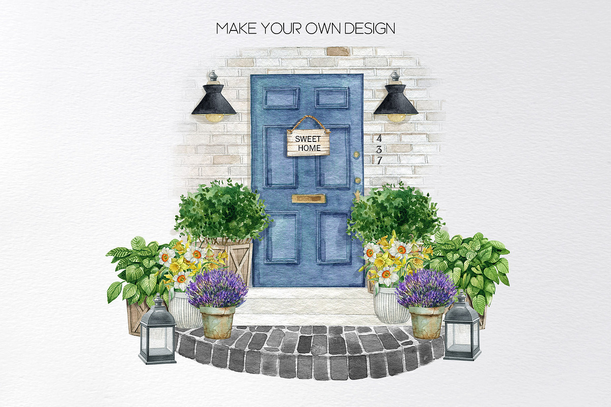 Watercolor front door scene creator, an Object Graphic by yana.fefelova (Photo 4 of 4)