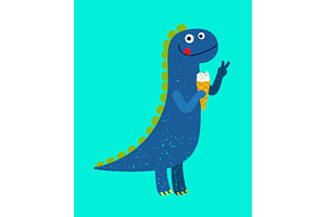 Happy Cartoon Dino With Ice-cream