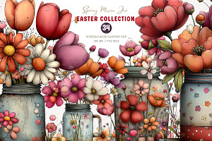 Whimsical Spring Mason Jar Clipart, an Illustration by CreationArt