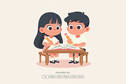 Children Studying Together Cartoon, an Education Illustration by Partikusi Design (Thumbnail 2 of 3)