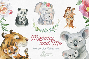 Mommy & Me. Watercolor Animals
