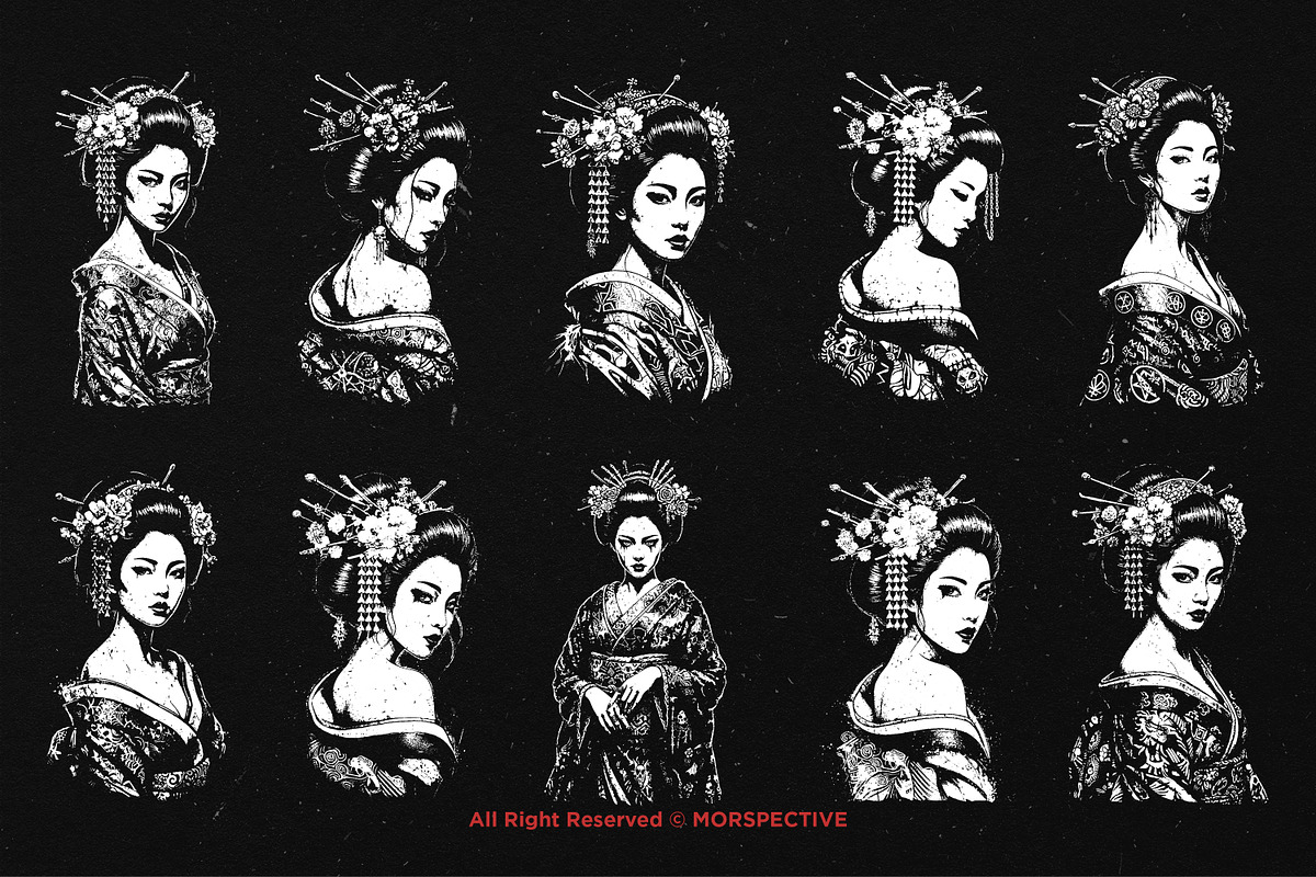10 Bundle Dark Art Geisha Japanese, an Illustration by Morspective (Photo 6 of 7)