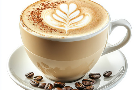 Realistic cappuccino coffee with lat, a Food & Drink Photo by Pixeness