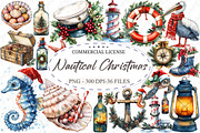 Watercolor Nautical Christmas Clipar, an Illustration by designcity5 (Thumbnail 1 of 5)