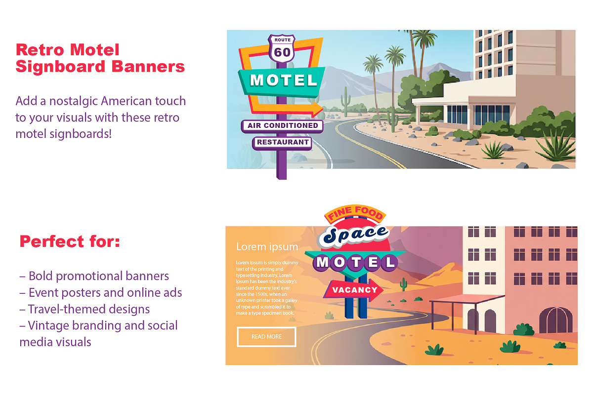 American Retro Motel Signboard Set, an Object Illustration by Lettering_Logo (Photo 2 of 2)