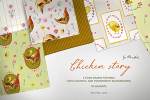 Chicken Easter seamless patterns