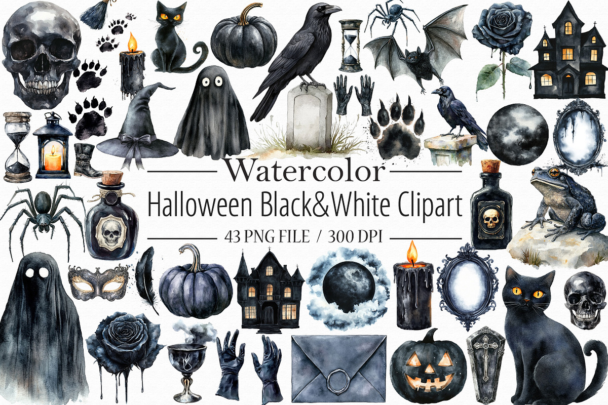 Halloween Black&White Digital Clipar, an Illustration by Libby Wishes (Photo 1 of 6)