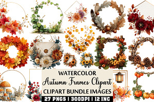 Watercolor Autumn Frames Clipart, an Illustration by Craft Nest