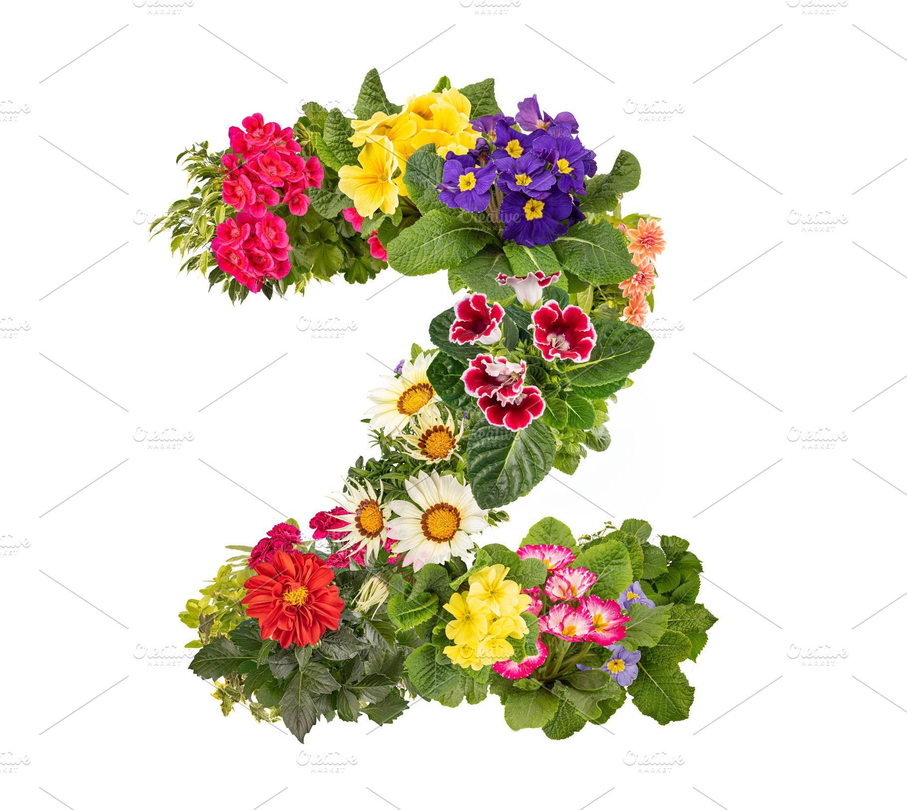 Number 2 made of flowers, a Photo by Grafvision photography