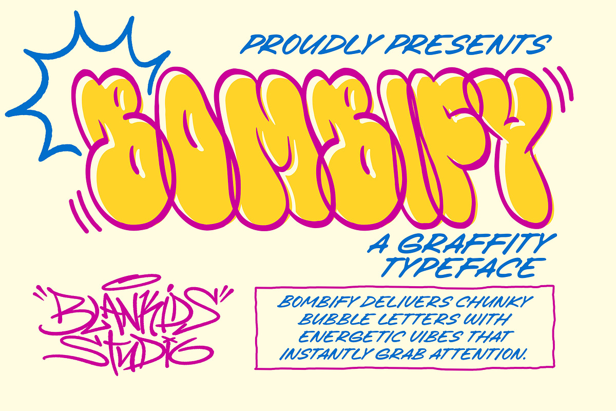 Bombify – Graffiti Bubble Typeface, a Slab Serif Font by Blankids Studio (Photo 1 of 10)