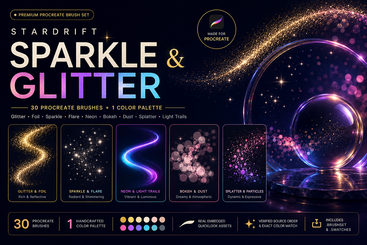 Sparkle & Glitter Procreate Brushes, a Brush Add-On by ZinetroN (Photo 1 of 13)