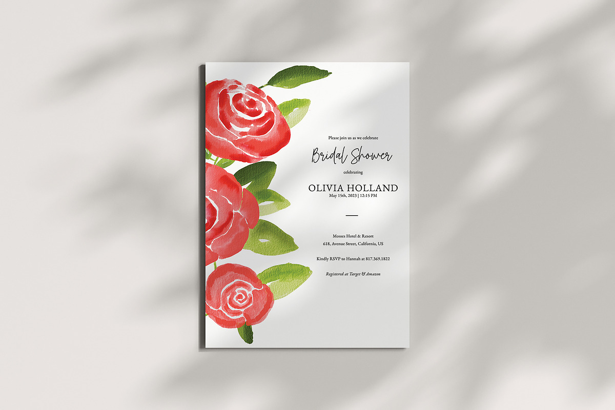 Rose Floral Bridal Shower Invitation, a Stationery Template by Beyond Muse (Photo 2 of 3)