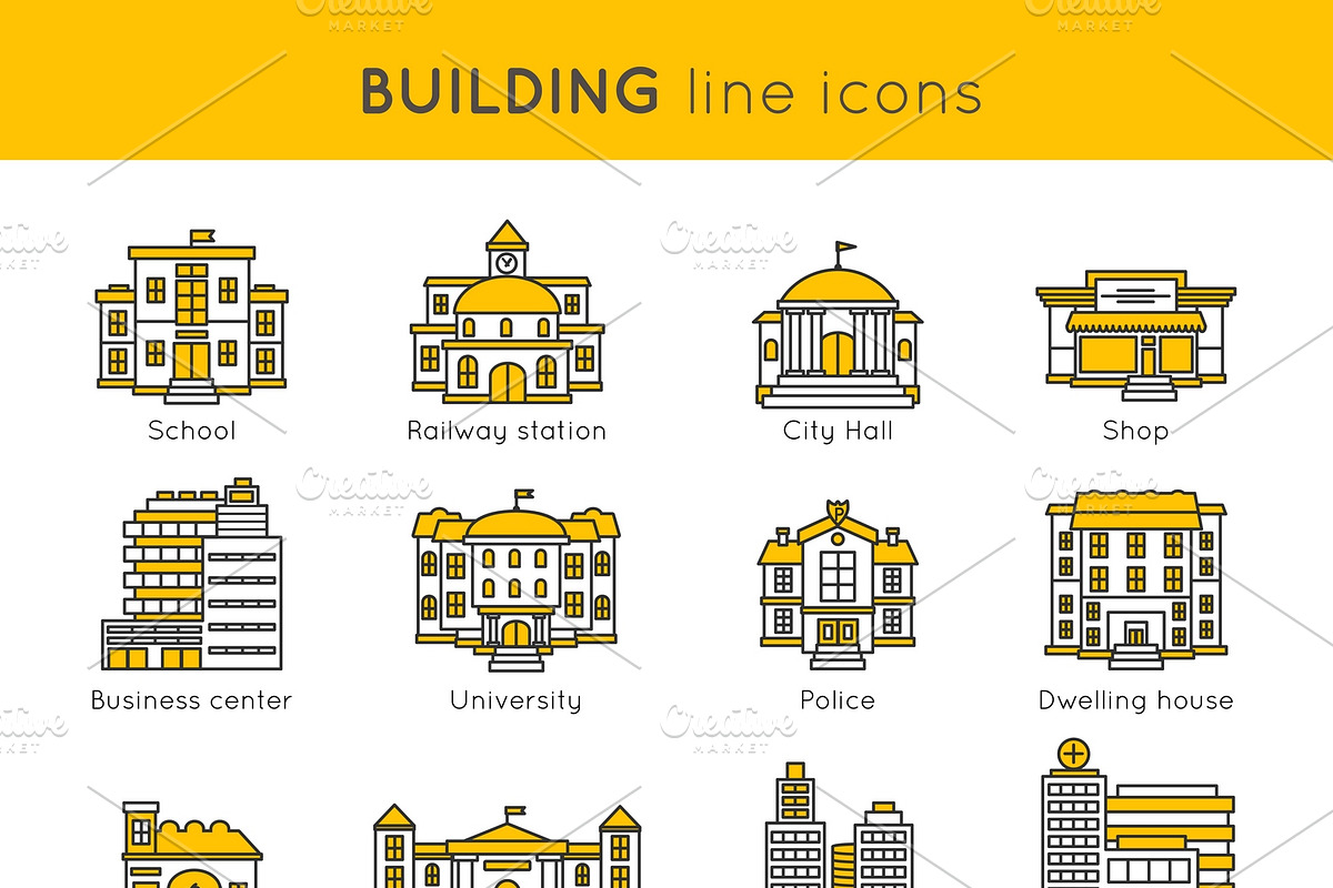 Building Line Icons Set, an Icon by Alexander Belenkiy