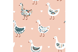 Cute abstract painted cartoon geese, an Animal Illustration by Toltemara