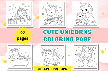 Cute Unicorn Coloring Page For Kids