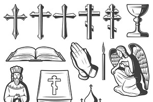 Vintage Religious Elements Set, an Icon by Alexander Belenkiy