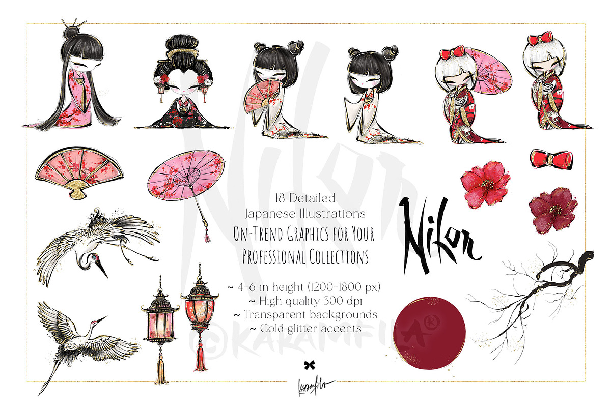 Japanese Kokeshi Dolls Clipart こけし, a Decorative Illustration by KaramfilaS (Photo 6 of 10)