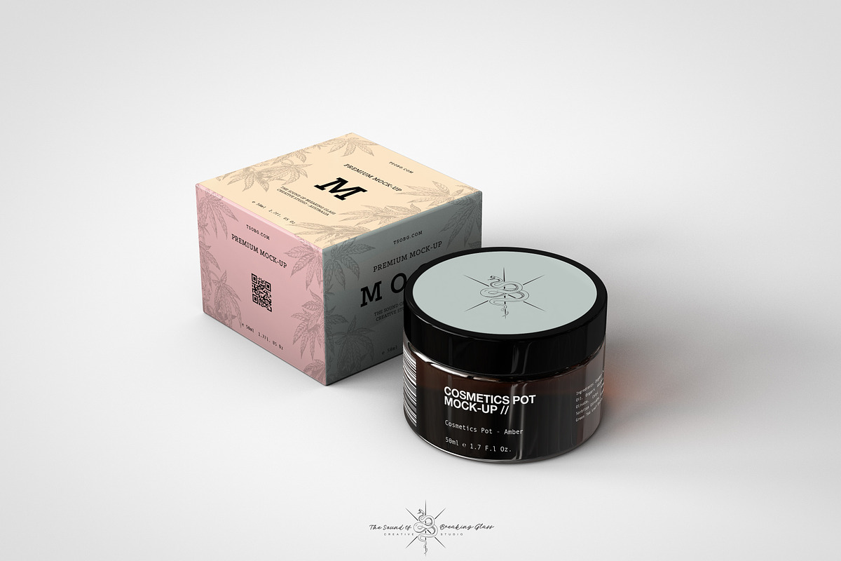Amber Cosmetics Pot & Box Mock-Up, a Packaging Mockup by TSOBG (Photo 21 of 21)