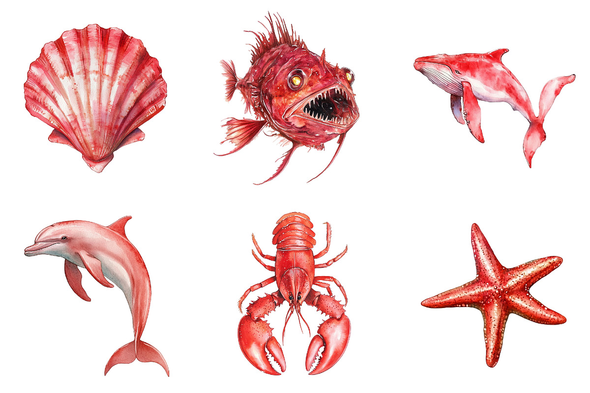 Red Ocean Animals Sublimation PNG Bu, an Illustration by DreamArtGraphic (Photo 2 of 4)
