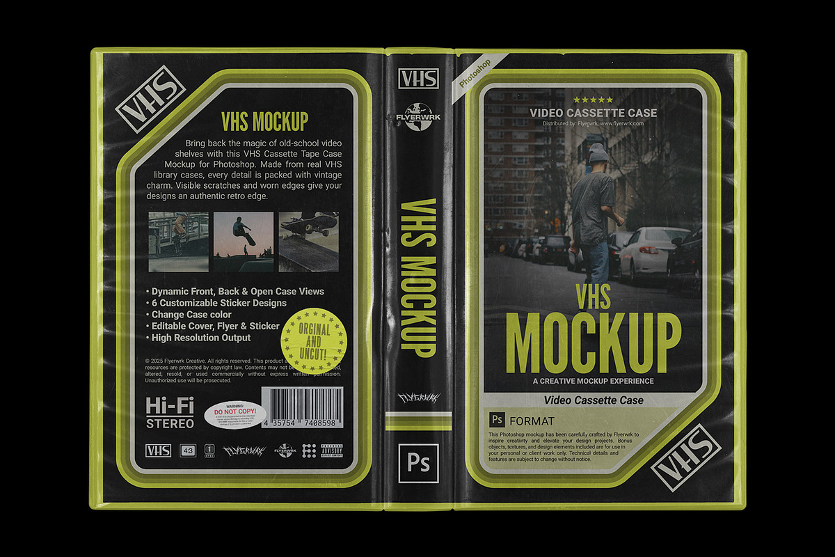 VHS Cassette Tape Case Mockup, a Packaging Mockup by FLYERWRK (Photo 3 of 10)
