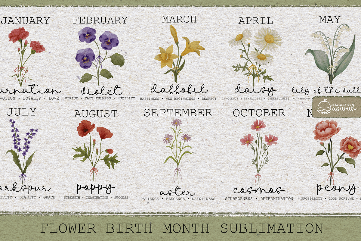 Flower Birth Month with Text Meaning, a Decorative Illustration by creationsbyapuruh (Photo 1 of 10)