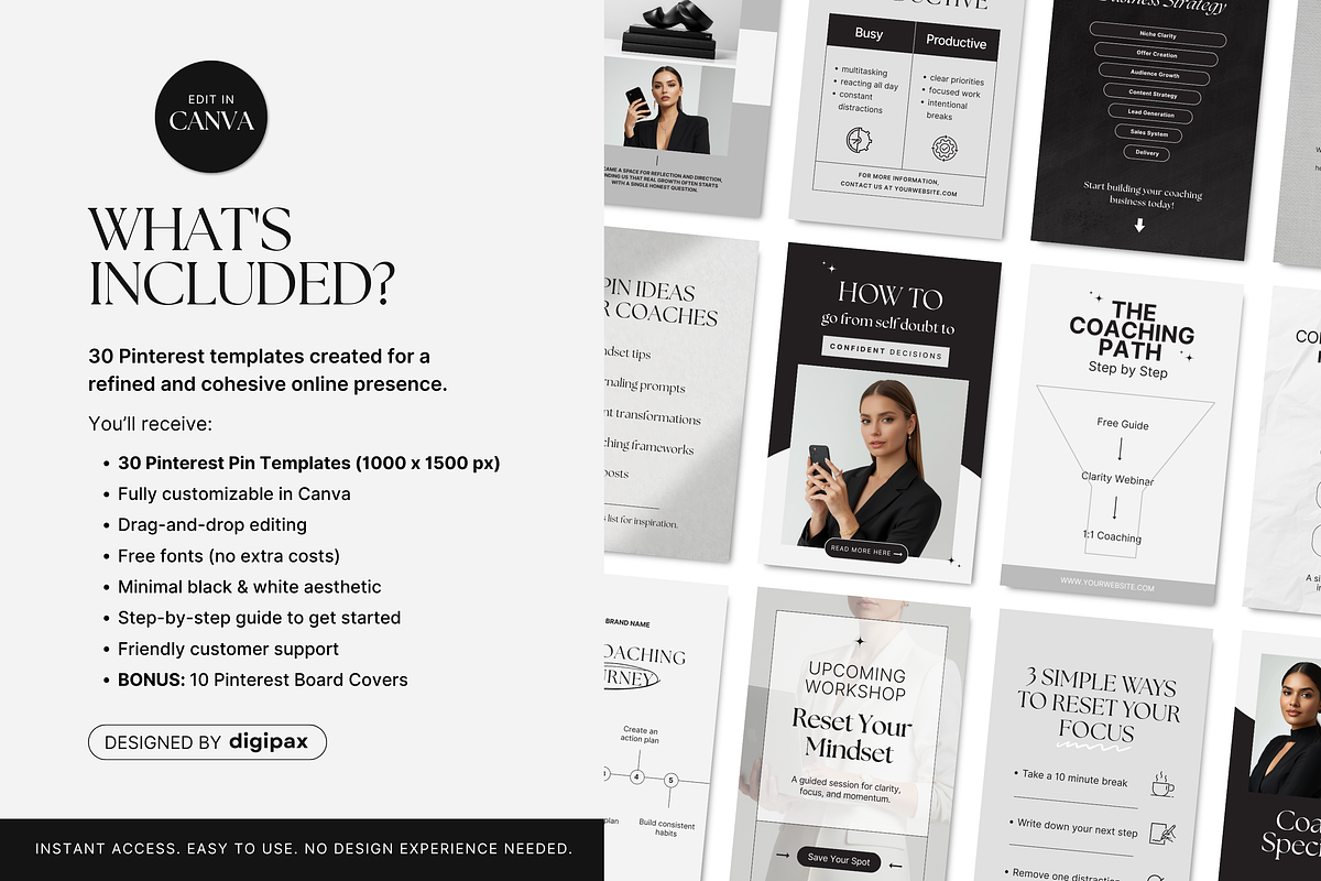 Coach Pinterest Pin Templates Canva, a Social Media Template by DigiPax (Photo 2 of 11)