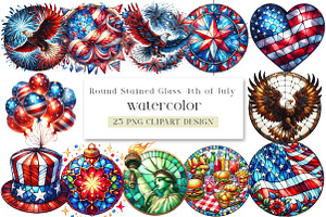 Round Stained Glass 4th of July Clip, an Illustration by DreamArtGraphic